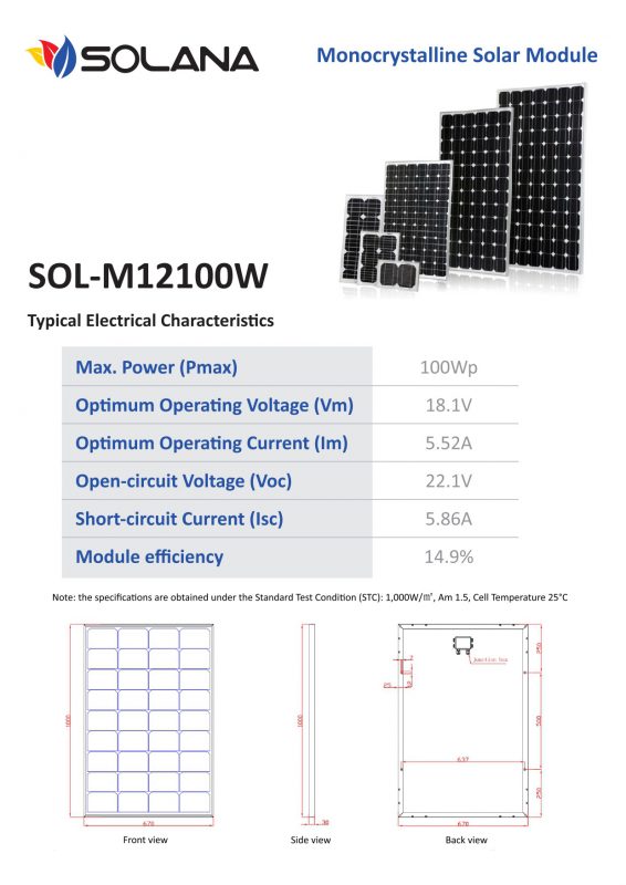 harga panel surya mono 100wp solana