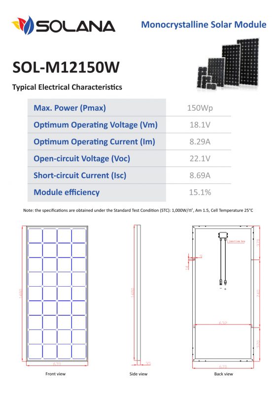 jual solarcell mono 150wp solana