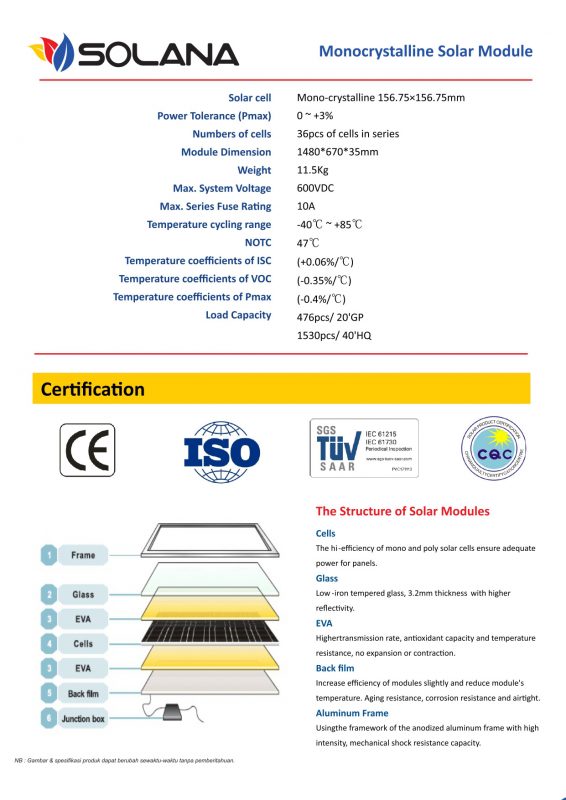 solarcell mono 150wp solana