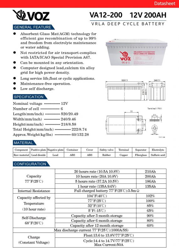 spesifikasi baterai vrla 12v 200ah