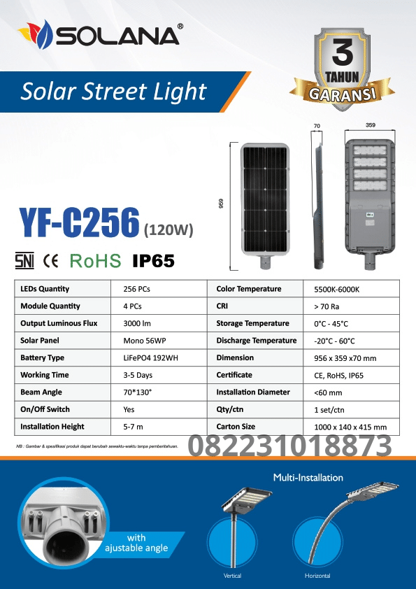 Lampu PJU Solarcell 120 watt SNI Solana