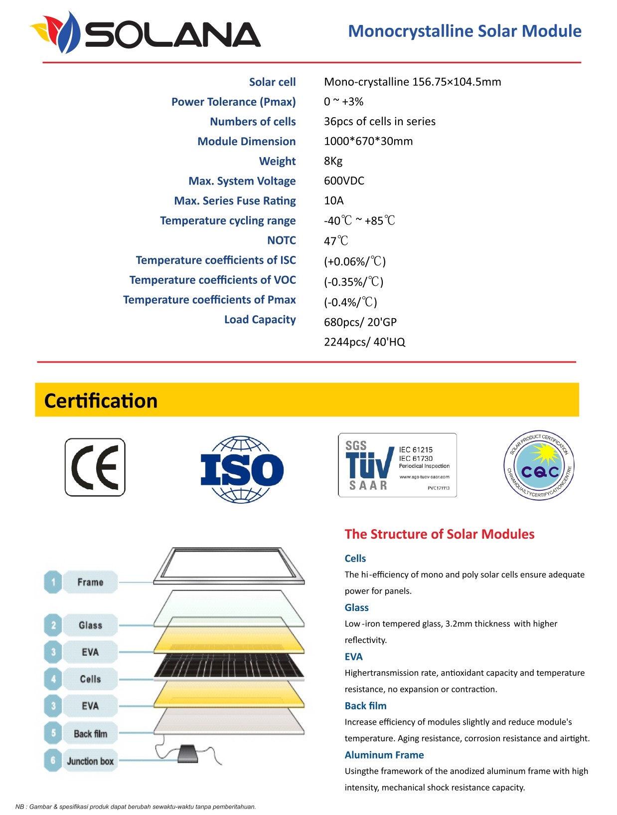 solarcell Mono100WP solana