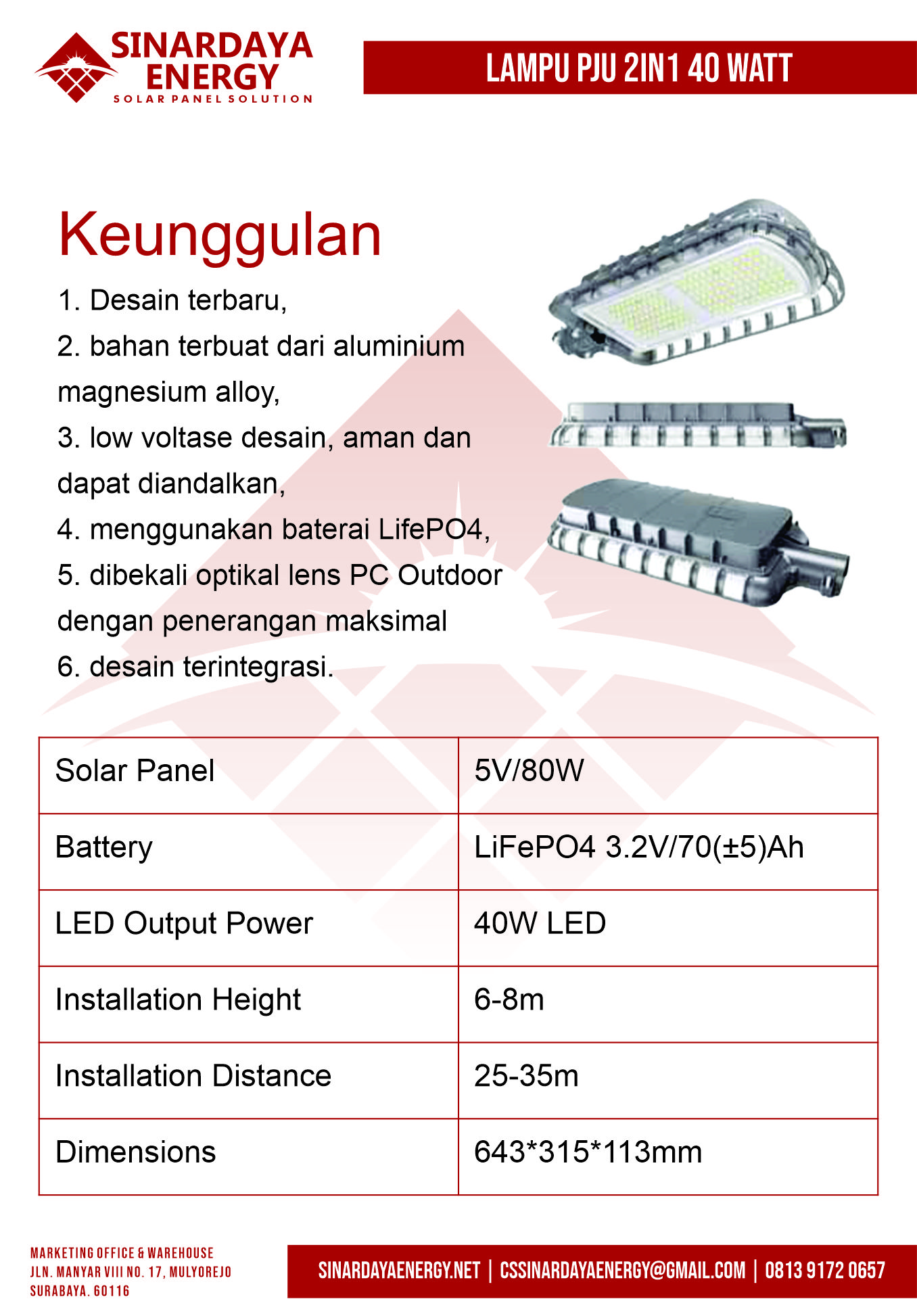 Lampu PJU Tenaga Surya 2in1 40 Watt