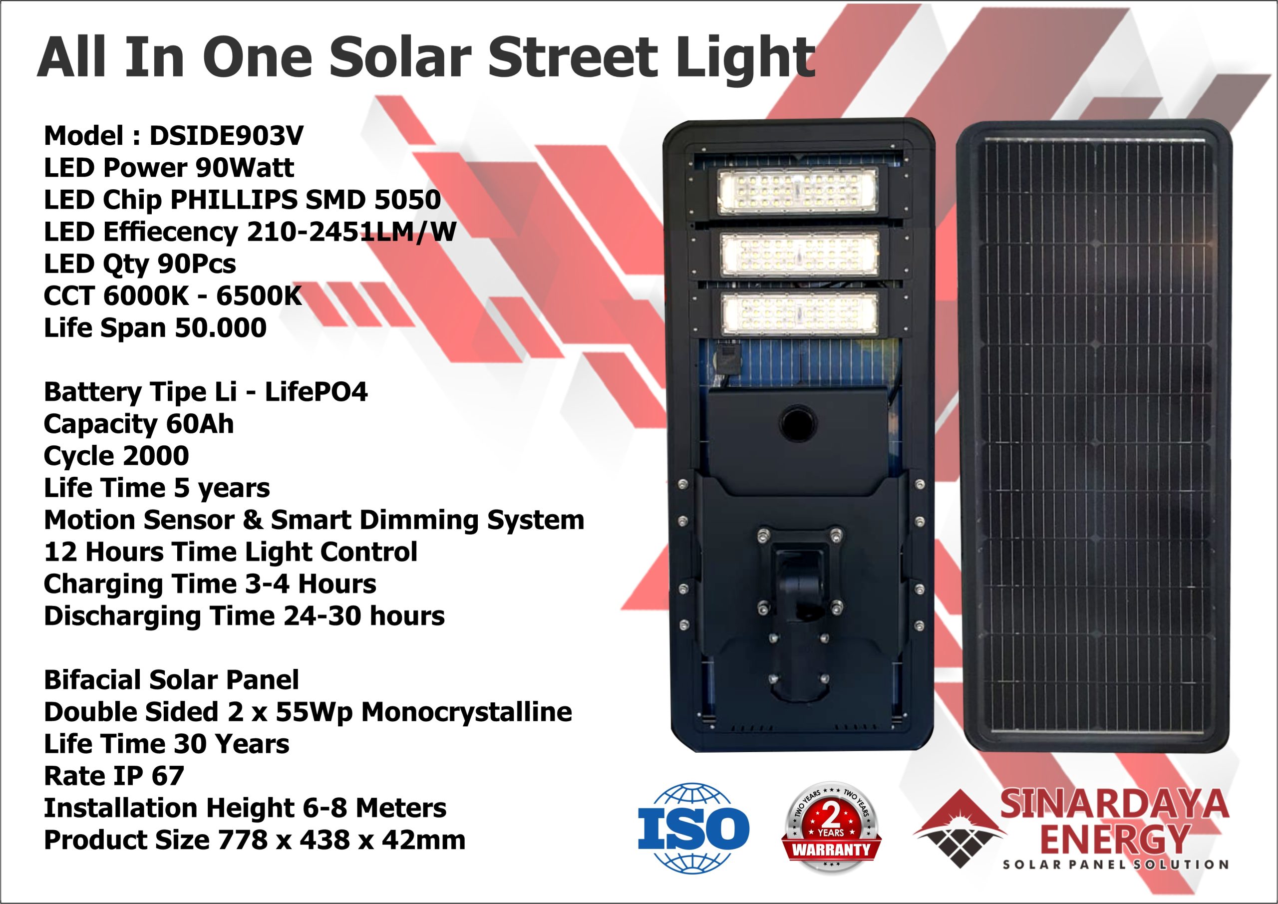 Spesifikasi Lampu Solarcell AIO 90 Watt Spesifikasi Lampu Solarcell AIO 90 Watt