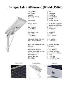 Lampu Jalan PJU ALL IN ONE 60 watt No sensor gerak IC- AIOM