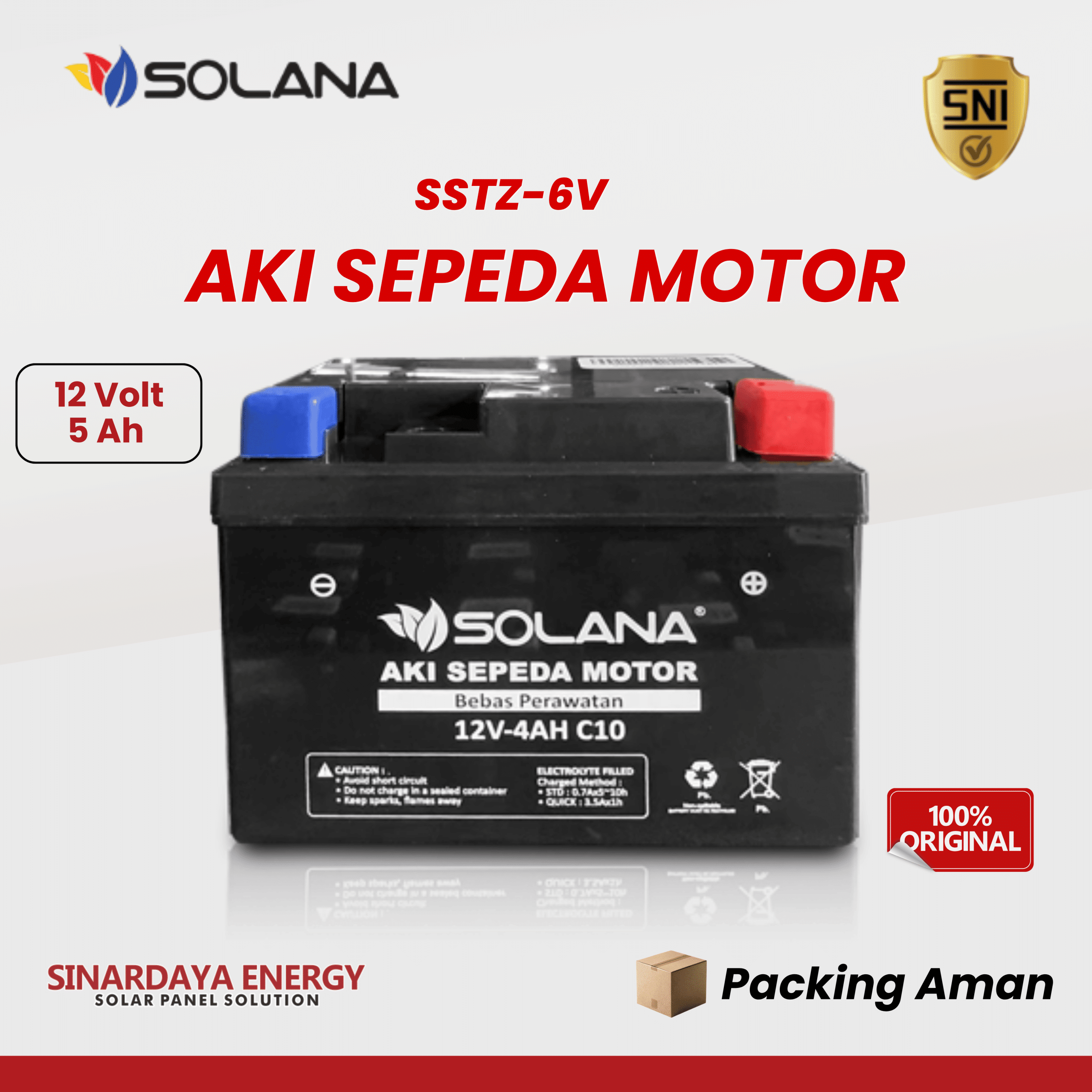 Aki Motor Solana SSTZ-6V 12V 5Ah Original SNI - Aki Kering High Performance