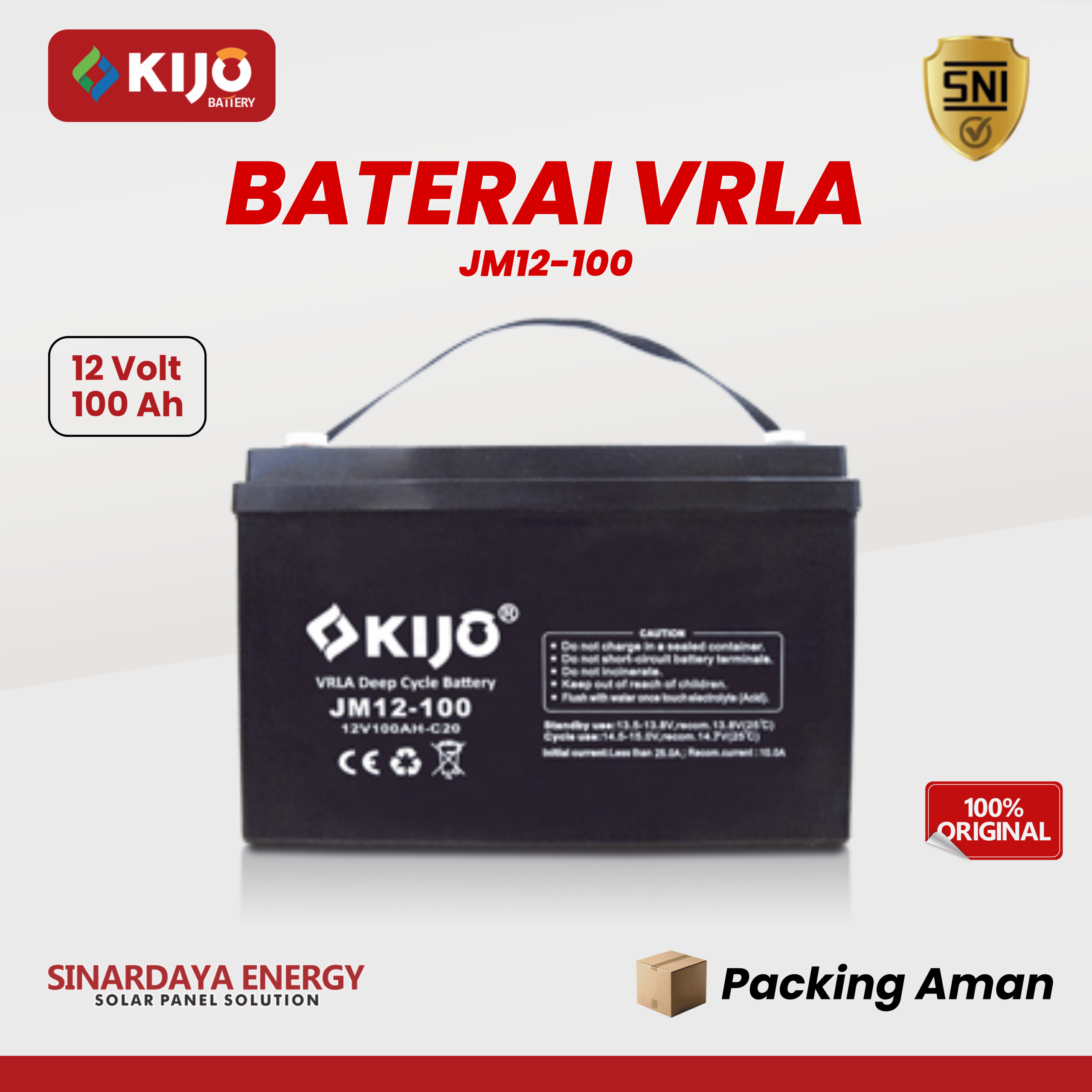 Baterai Kijo VRLA AGM 12V 100Ah JM12-100 - Aki Deep Cycle PLTS Original